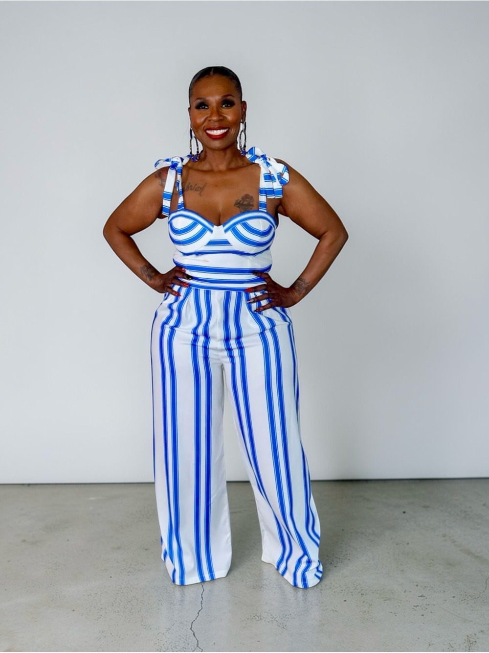 Striped Blue & White Wide-Leg Jumpsuit